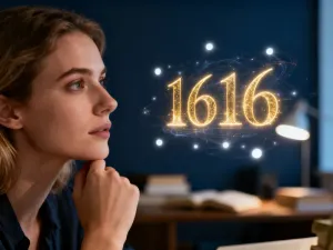 Zamyślona kobieta siedząca na łóżku w przytulnej sypialni, patrząca na zegar cyfrowy wskazujący godzinę 18:18.